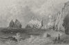 IOW. Needles from Scratchells Bay-Bartlett c1840 old antique print picture