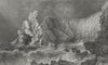 IOW. View near Freshwater Bay c1840 old antique vintage print picture