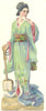JAPAN. Woman Green kimono shamisen guitar c1880 old antique print picture