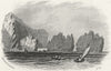 IOW. Needle rocks from Alum Bay, Isle of Wight c1850 old antique print picture