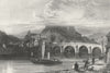 BELGIUM. Huy. Shury, river bridge town 1840 old antique vintage print picture