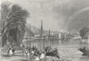BELGIUM. View Huy. SALMON river boats 1840 old antique vintage print picture