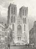 BELGIUM. Cathedral Brussel. Sidesaddle 1844 old antique vintage print picture
