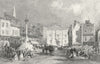 LINCS. Grantham market, Lincolnshire. Allom 1836 old antique print picture