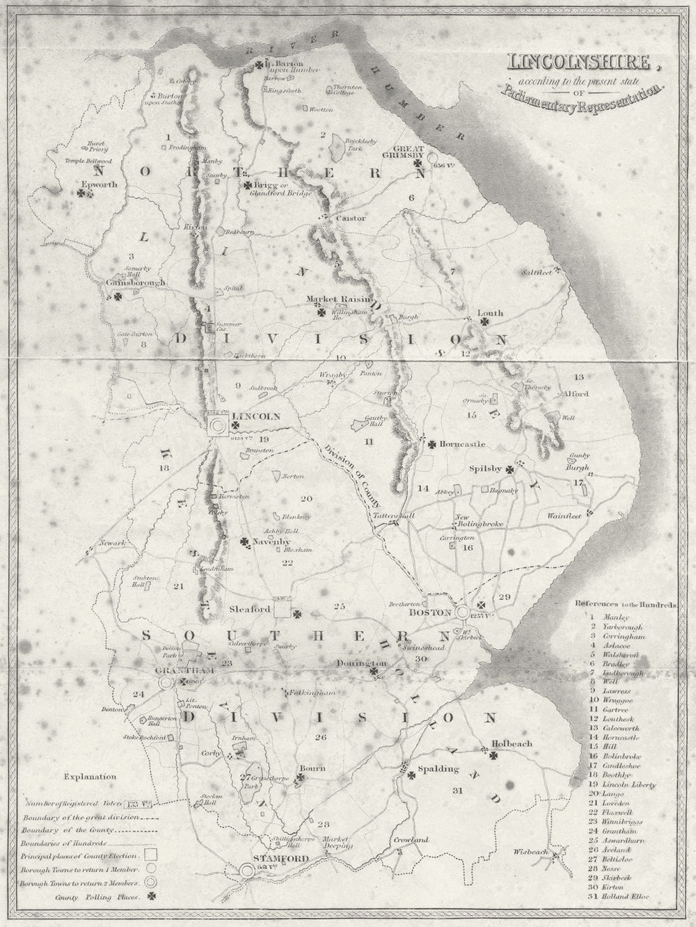 LINCOLNSHIRE. Parliamentary constituencies 1836 old antique map plan chart