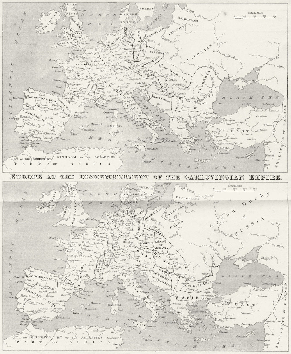 EUROPE. Empire Charlemagne; Carlovingian c1850 old antique map plan chart