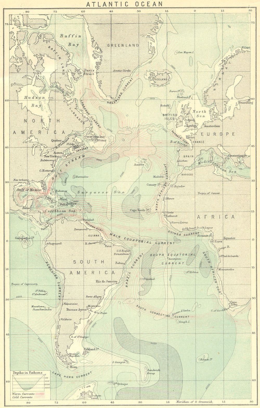 ATLANTIC. Atlantic Ocean c1880 old antique vintage map plan chart