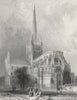 NORFOLK. Norwich cathedral view 1860 old antique vintage print picture