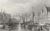GHENT. Great canal, Antique Gothic House. Wright 1840 old print
