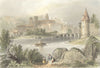 PASSAU. river bridge building Mtns tree  1842 old antique print picture