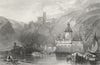 GERMANY. Caub, Gutenfels & Pfalz. Wright 1840 old antique print picture
