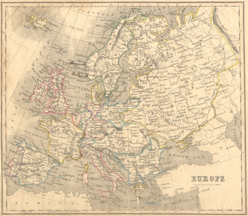 MAPS. Europe c1850 old antique vintage plan chart