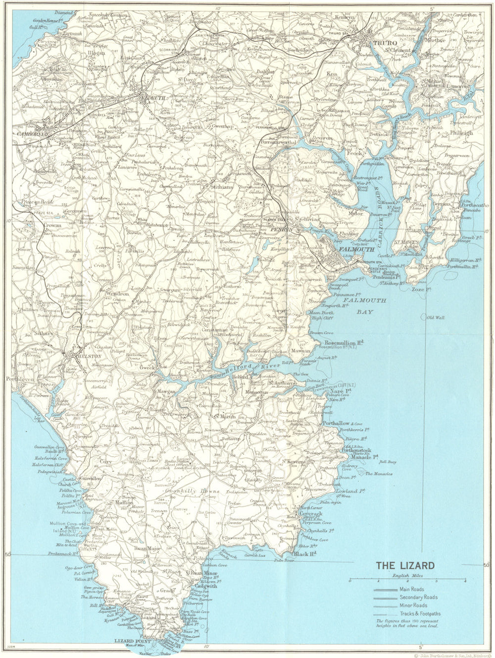 SOUTH CORNWALL Lizard Falmouth Truro Falmouth Carrick Roads Camborne 1963 map
