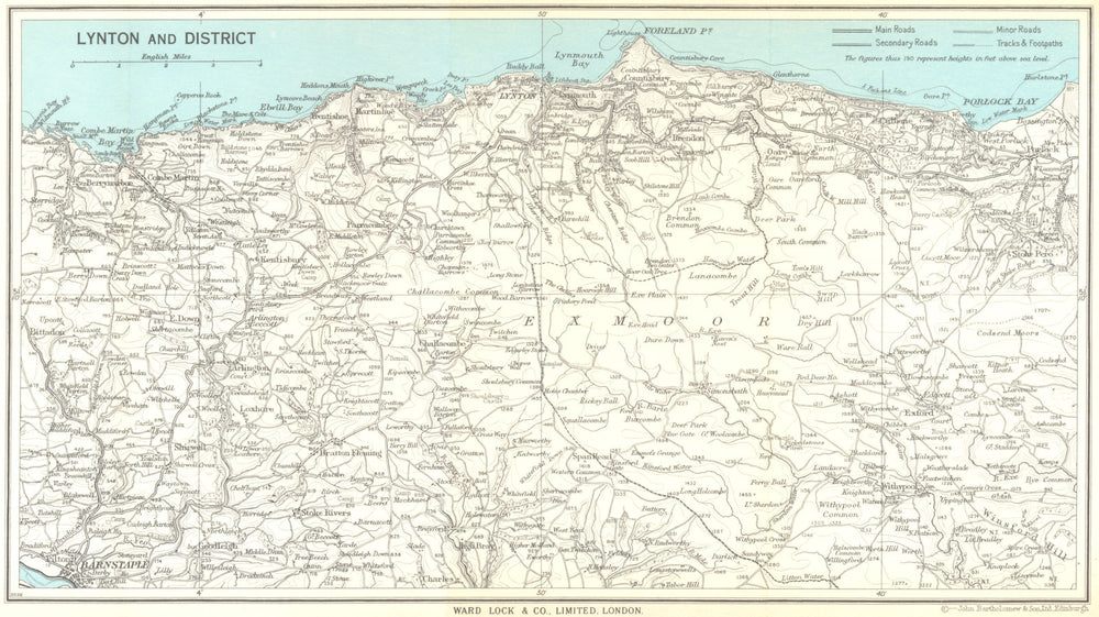 LYNTON environs. Exmoor. North Devon coast. WARD LOCK 1965 old vintage map
