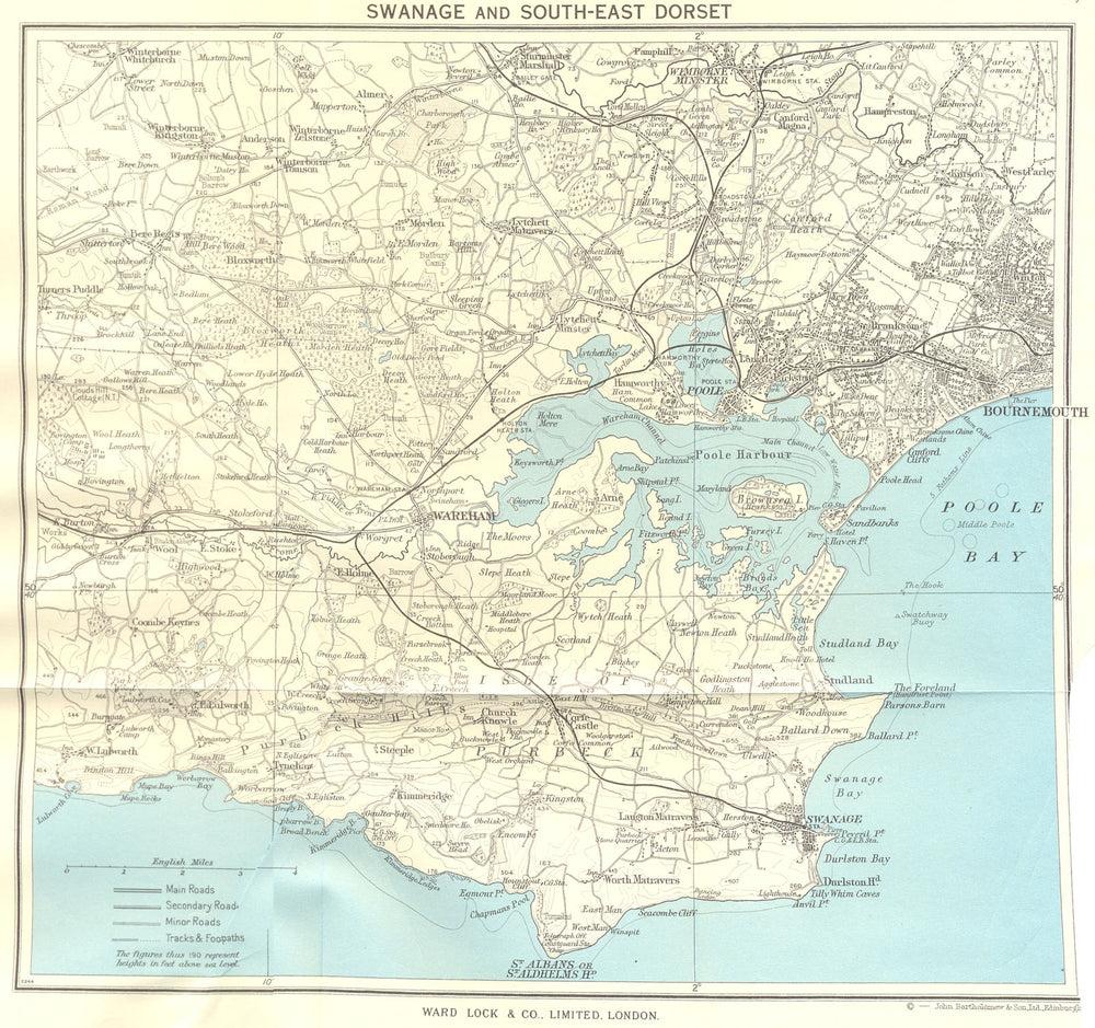 SOUTH-EAST DORSET. Isle of Purbeck Poole Harbour Wareham Bournemouth 1963 map
