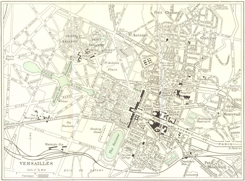 PALACE OF VERSAILLES plan. Trianon Glatigny Chesnay Montreuil Paris 1965 map