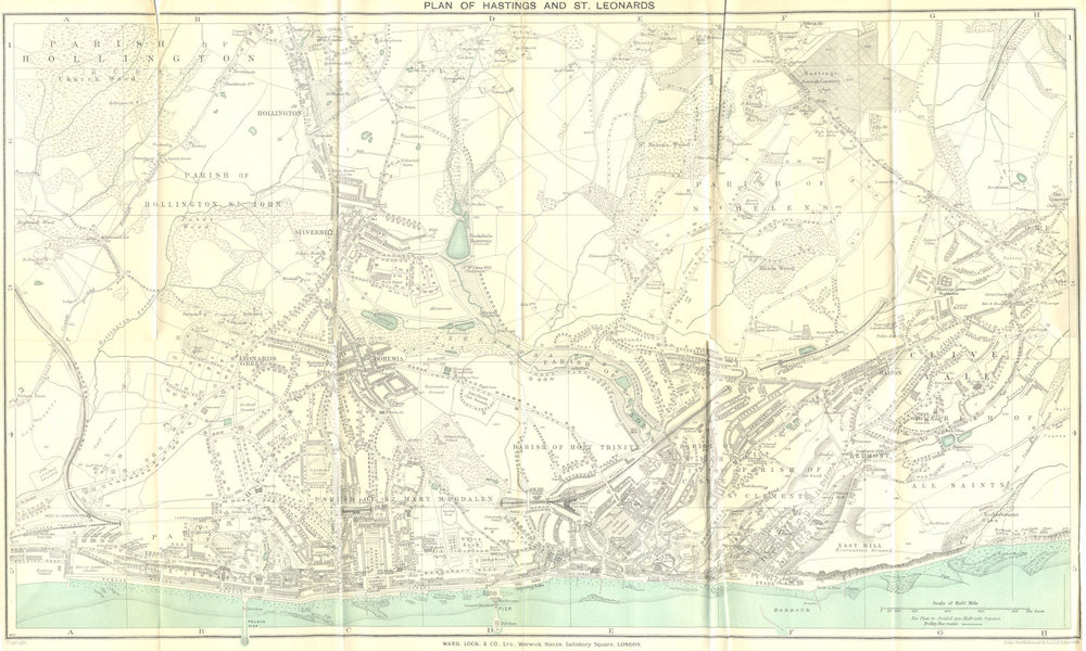 HASTINGS AND ST. LEONARDS vintage town/city plan. Sussex. WARD LOCK 1934 map