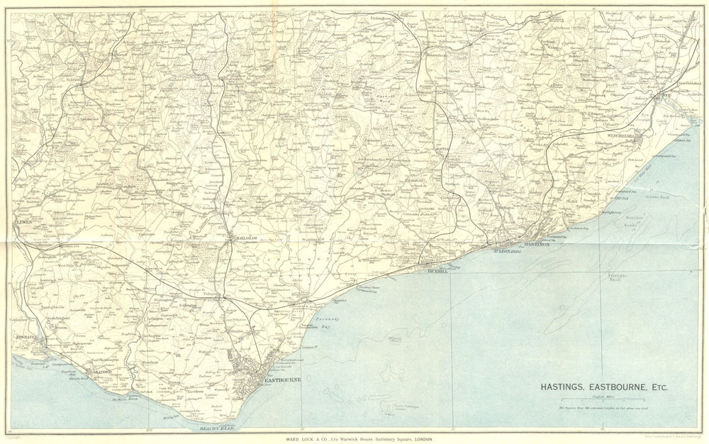 EAST SUSSEX COAST. Hastings Eastbourne Rye Bexhill Beachy Head 1934 old map