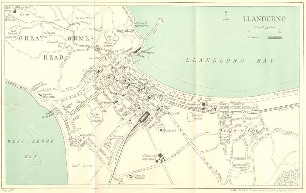 LLANDUDNO vintage town/city plan. Wales. WARD LOCK 1924 old antique map chart