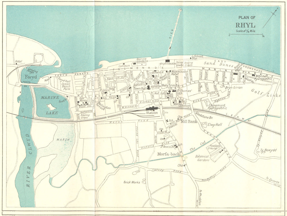 RHYL vintage town/city plan. Wales. WARD LOCK 1924 old antique map chart