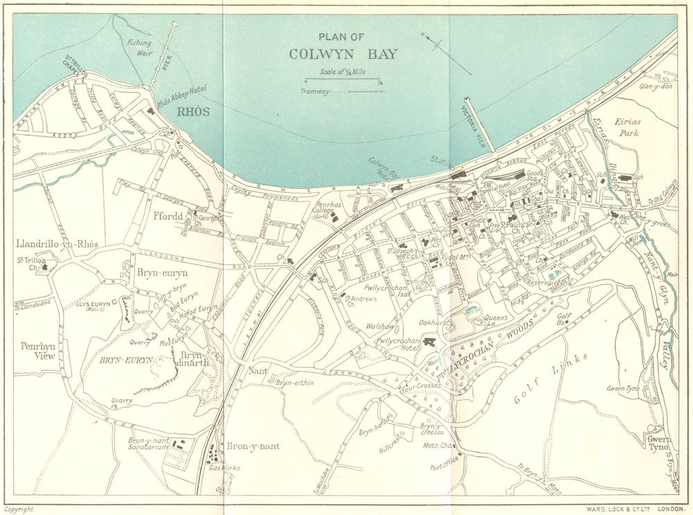 COLWYN BAY vintage town/city plan. Wales. WARD LOCK 1924 old antique map chart