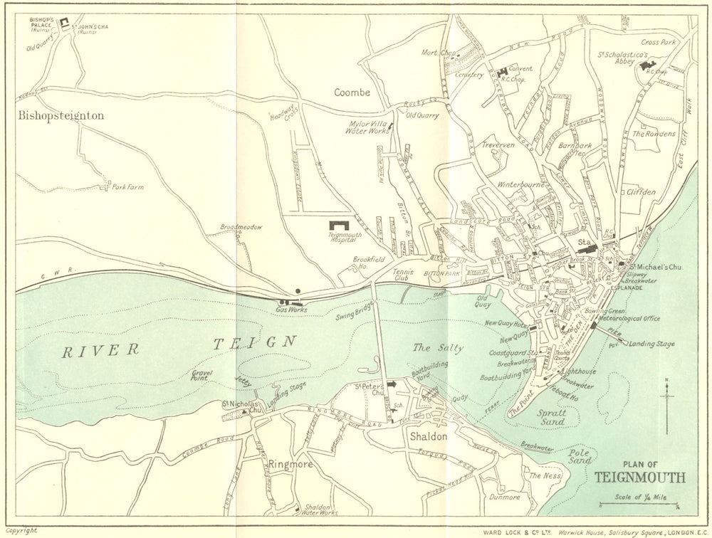 TEIGNMOUTH vintage town/city plan. Devon. WARD LOCK 1929 old vintage map chart