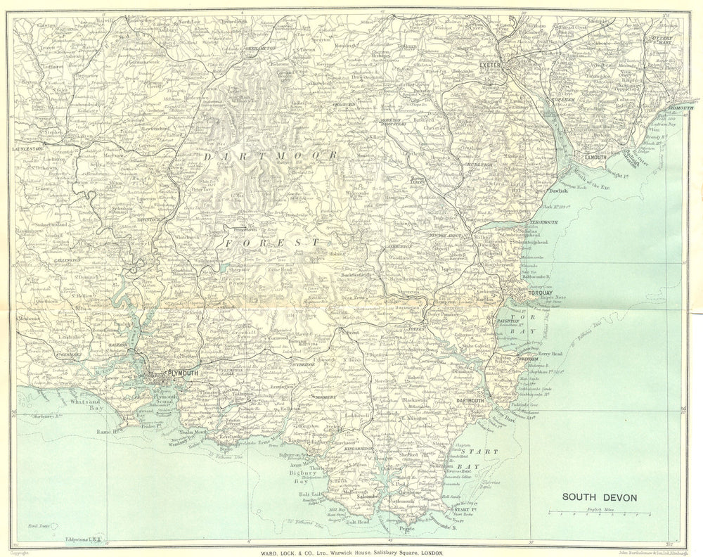 SOUTH DEVON. Dartmoor South Hams Torquay Tamar Valley Plymouth Exeter 1929 map