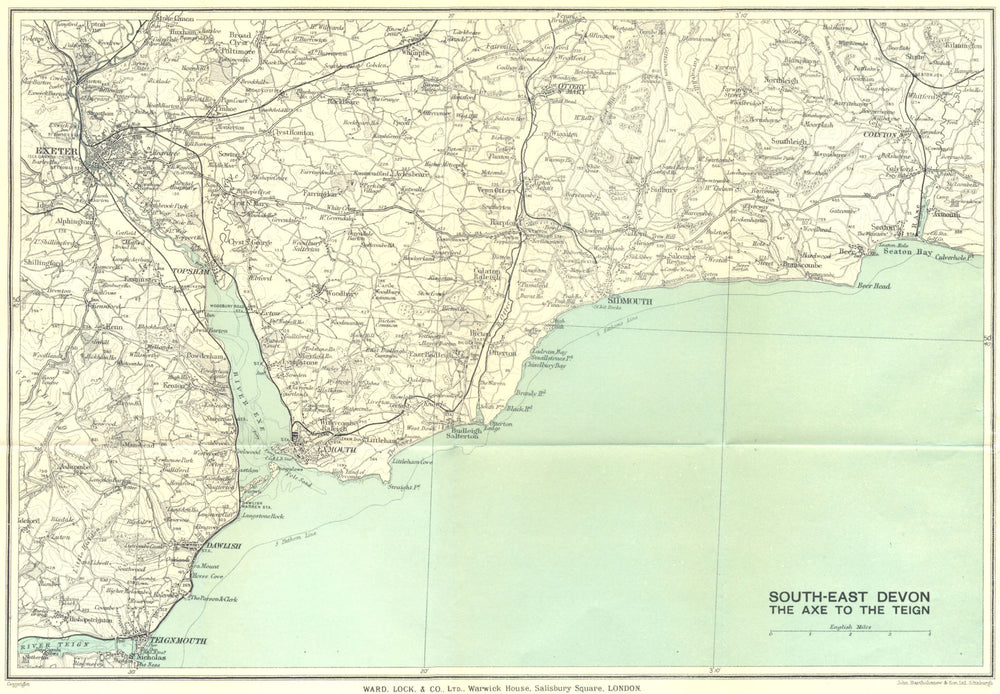 SOUTH EAST DEVON Exeter Teignmouth Exmouth Dawlish Sidmouth Seaton 1929 map