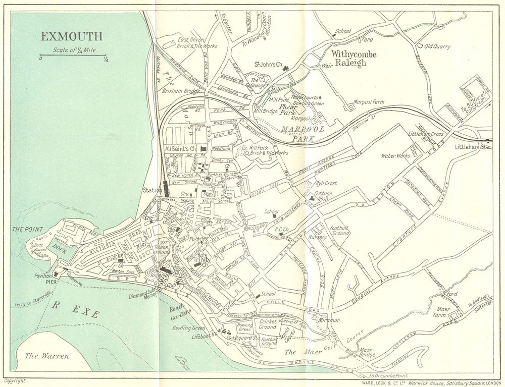 EXMOUTH vintage town/city plan. Devon. WARD LOCK 1929 old vintage map chart