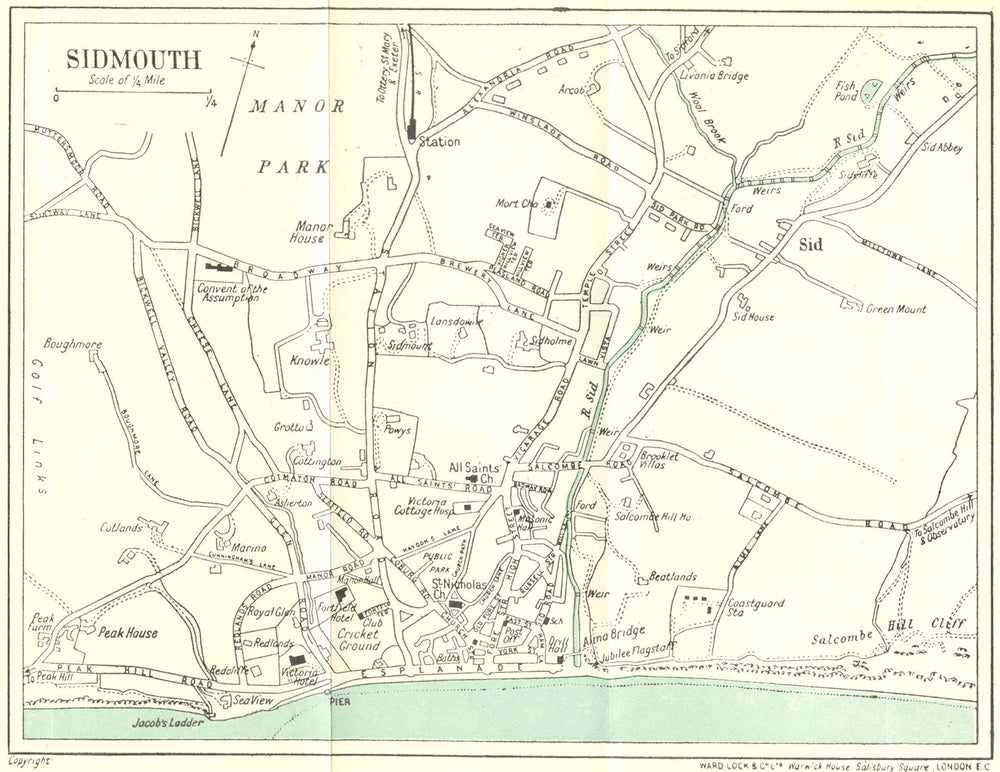 SIDMOUTH vintage town/city plan. Devon. WARD LOCK 1929 old vintage map chart