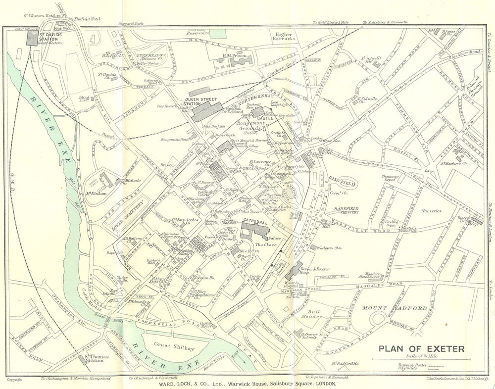 EXETER vintage town/city plan. Devon. WARD LOCK 1929 old vintage map chart