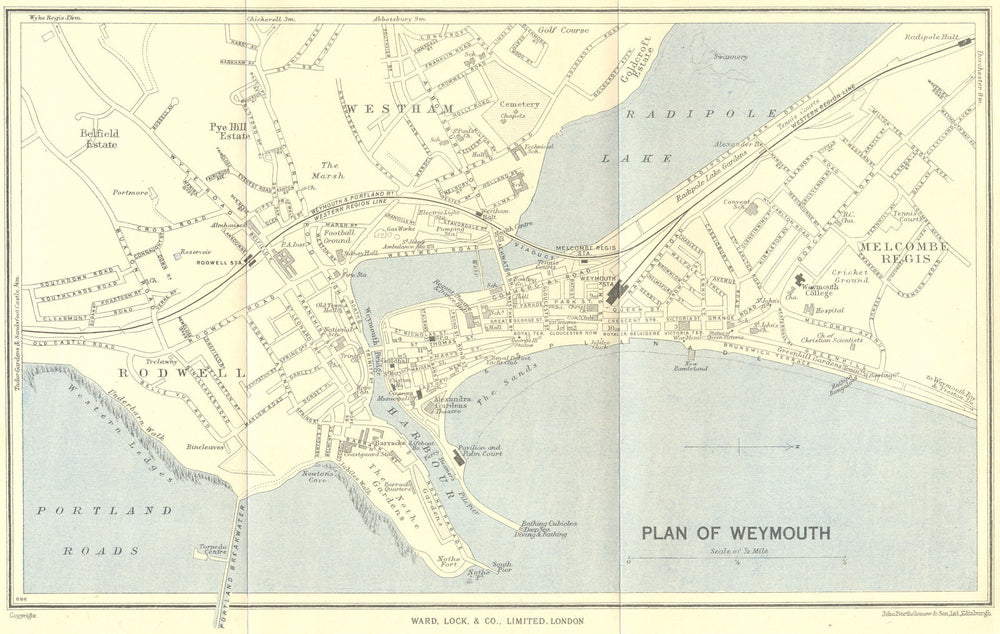 WEYMOUTH vintage town/city plan. Dorset. WARD LOCK 1950 old vintage map chart