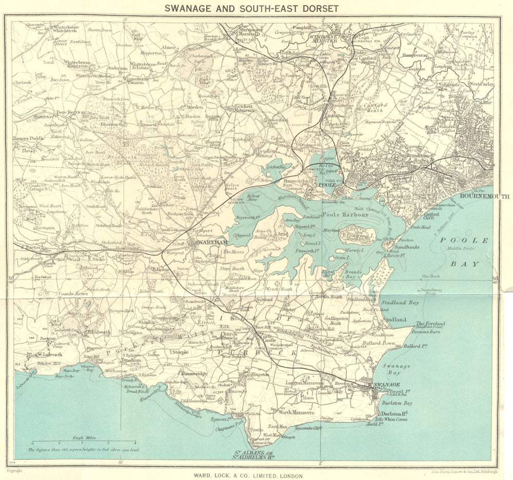 SOUTH-EAST DORSET. Isle of Purbeck Poole Harbour Wareham Bournemouth 1950 map