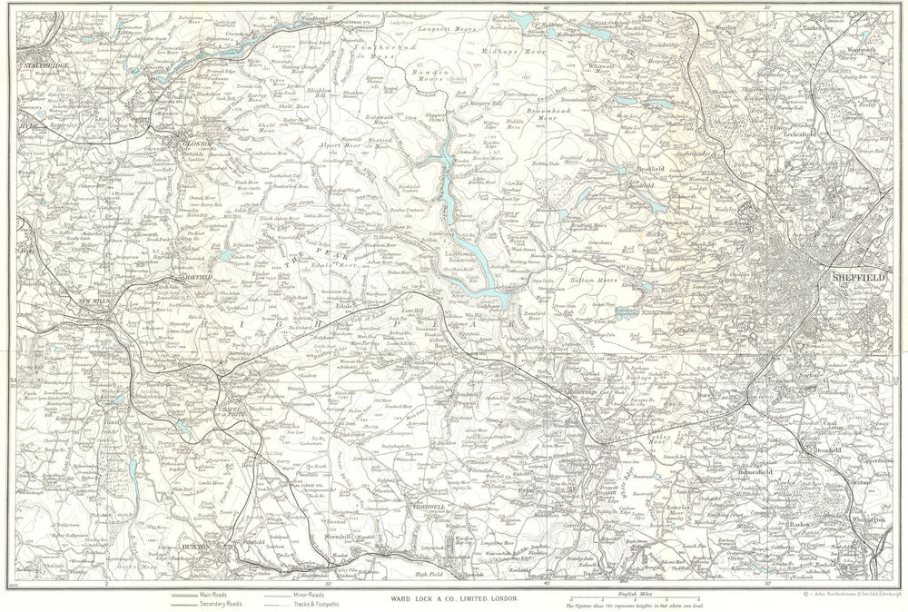 PEAK DISTRICT NORTH. High Peak Buxton Sheffield Glossop Derbyshire 1965 map