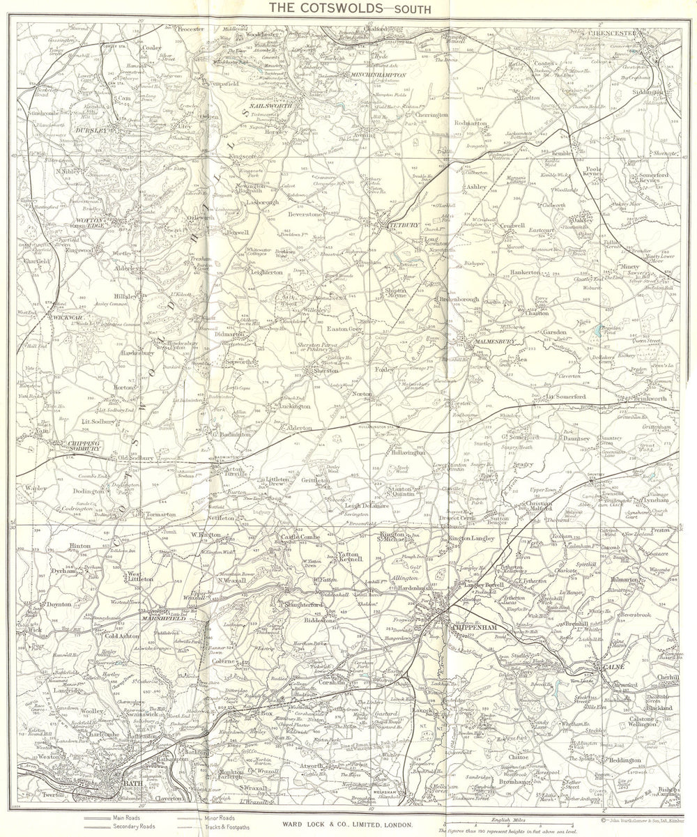 SOUTH COTSWOLDS Bath Cirencester Chippenham Tetbury. WARD LOCK 1961 map