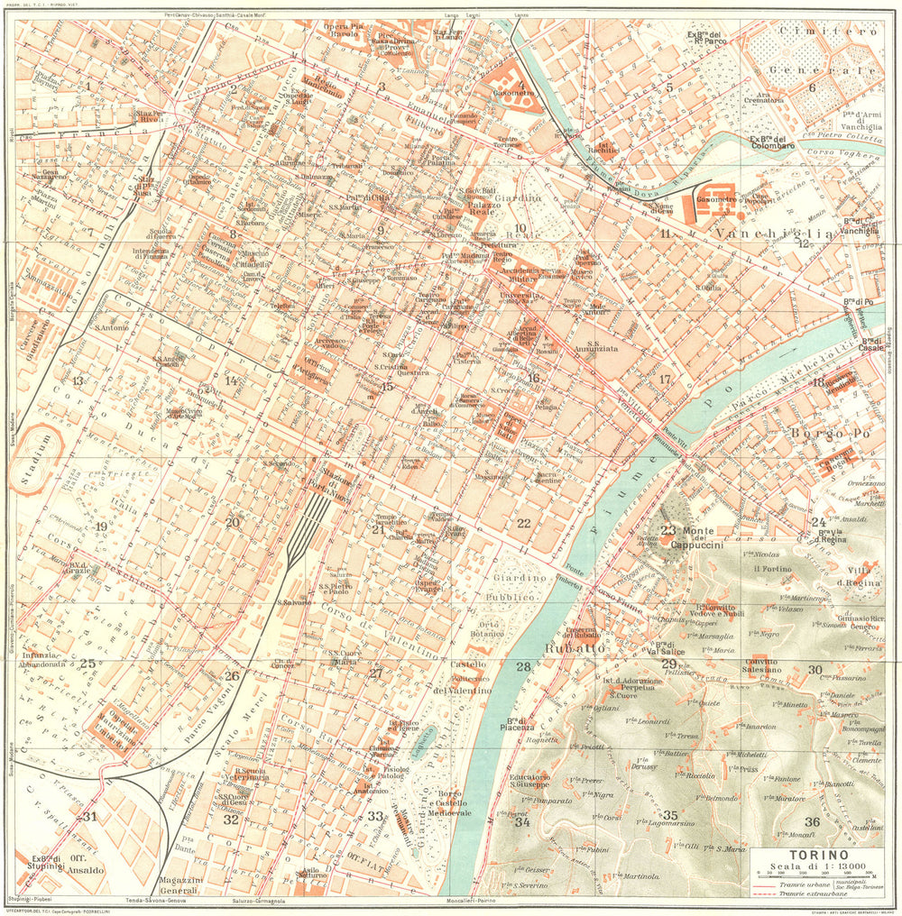 TURIN TORINO. Vintage town city map plan. Italy 1927 old vintage chart