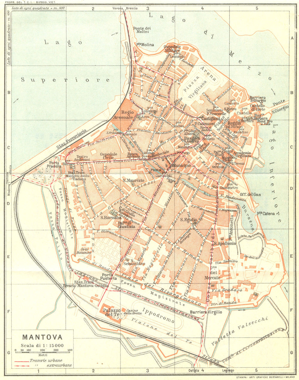 MANTOVA (MANTUA) . Vintage town city map plan. Italy 1927 old vintage