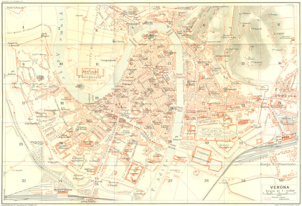 VERONA. Vintage town city map plan. Italy 1927 old vintage chart
