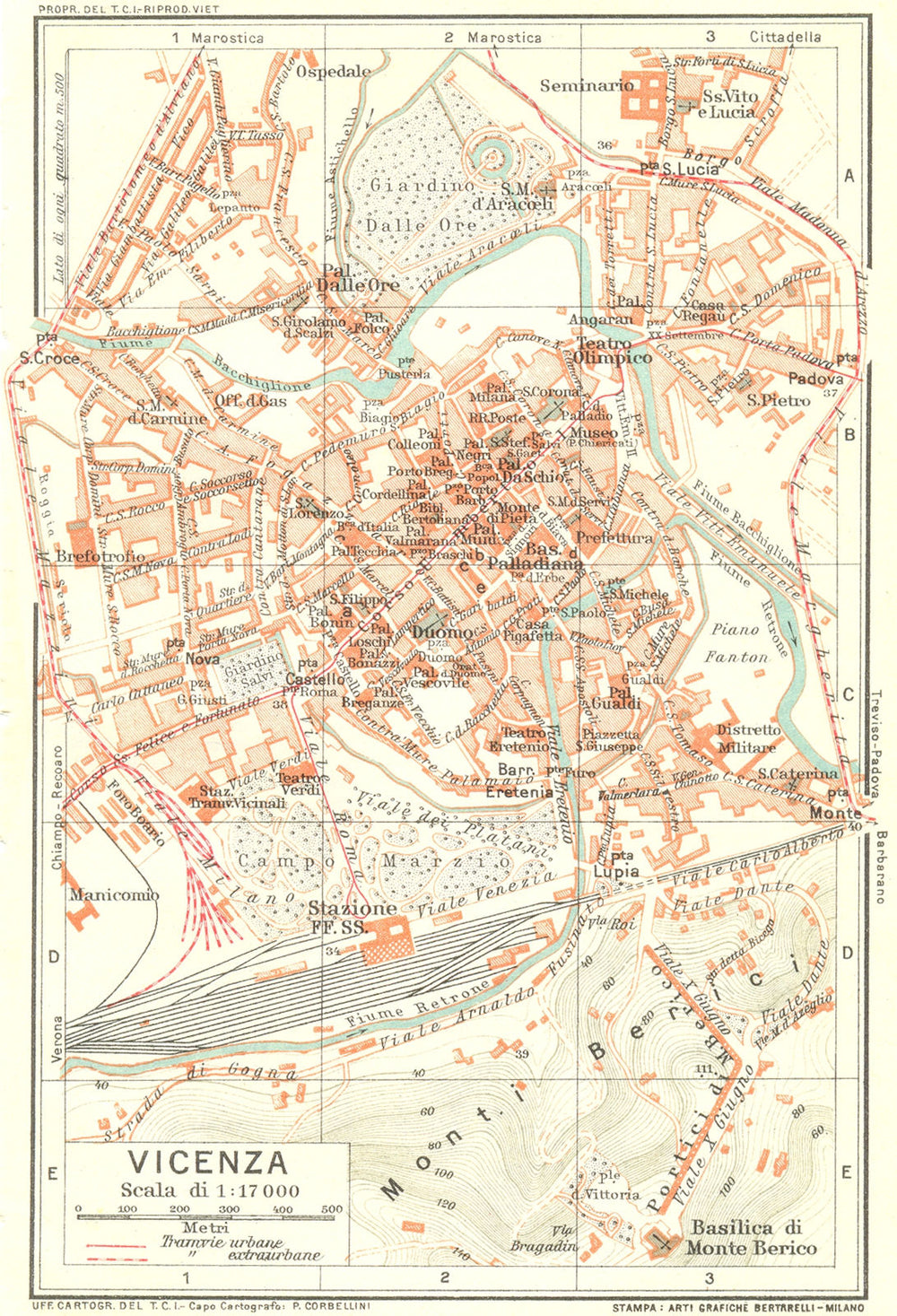 VICENZA. Vintage town city map plan. Italy 1927 old vintage chart
