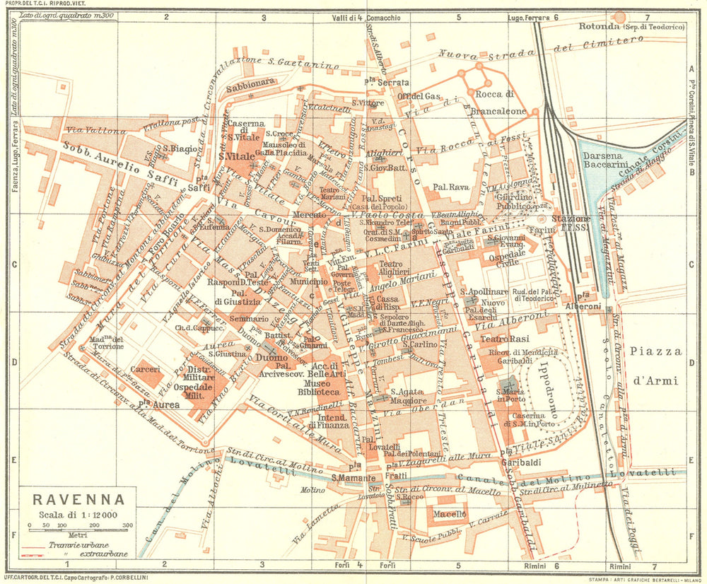 RAVENNA. Vintage town city map plan. Italy 1927 old vintage chart
