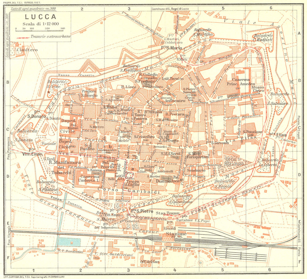 LUCCA. Vintage town city map plan. Italy 1927 old vintage chart