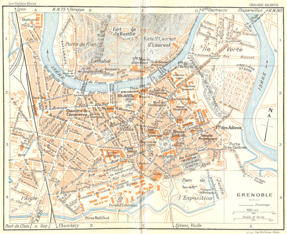 FRANCE. Grenoble 1926 old vintage map plan chart