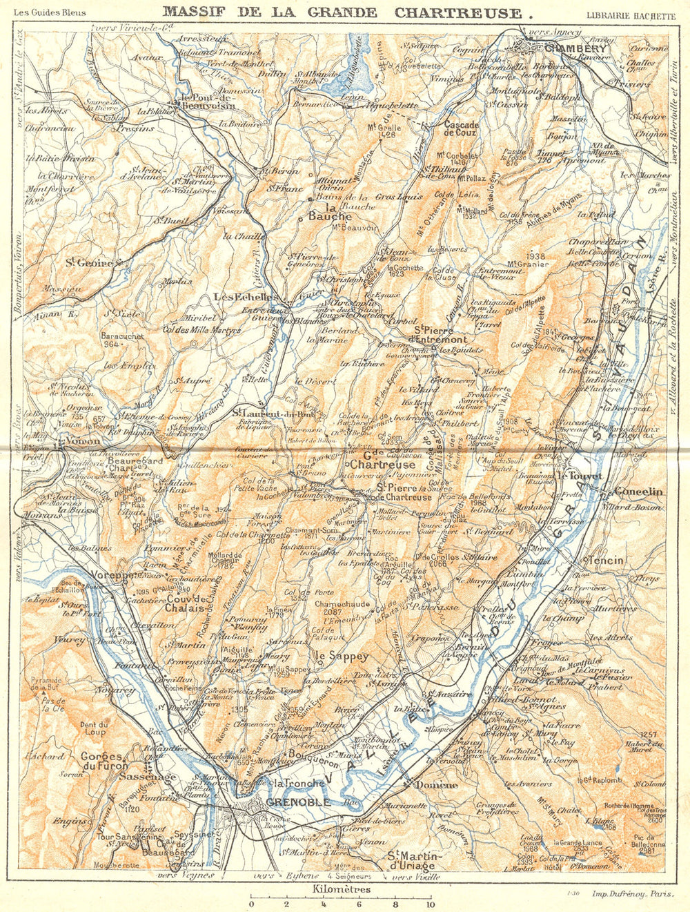 FRANCE. Massif de Grande Chartreuse 1926 old vintage map plan