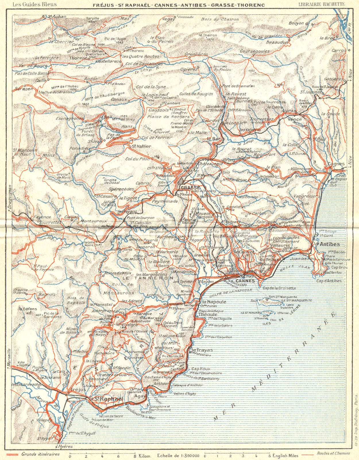 Saint Raphael Maps COTE D'AZUR. St Raphael-Cannes-Antibes-Grasse 1926 old vintage map plan ...