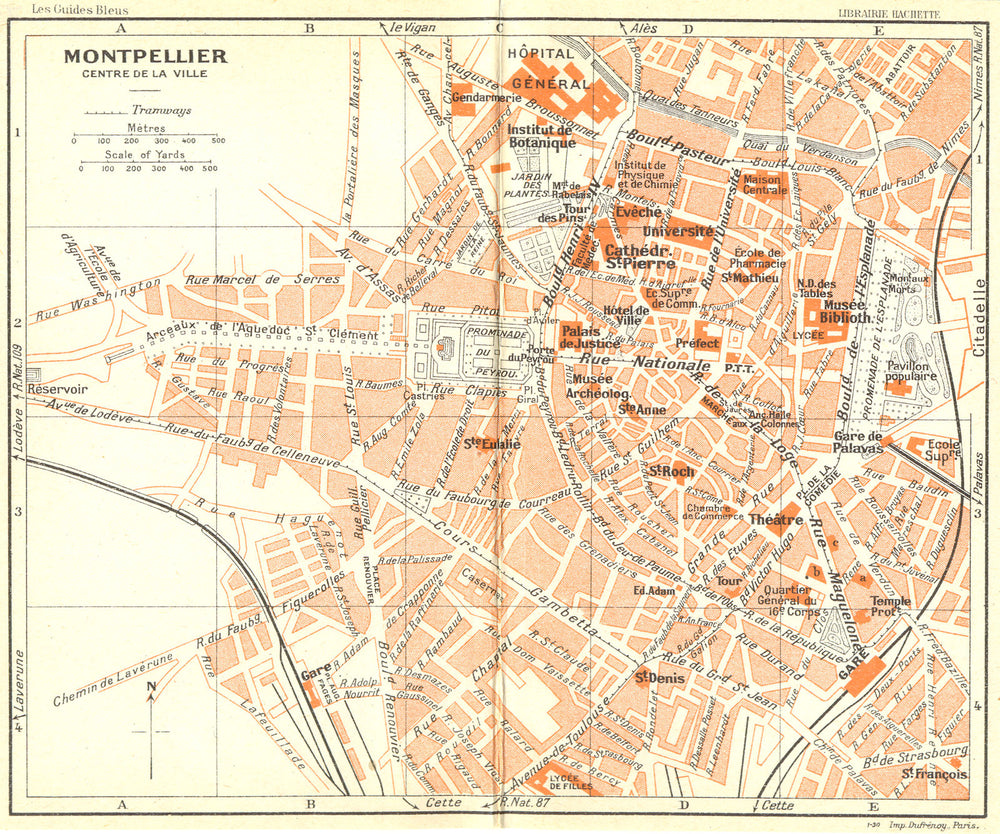FRANCE. Montpellier Centre de Ville 1926 old vintage map plan chart
