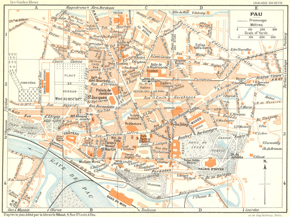 FRANCE. Pau 1926 old vintage map plan chart