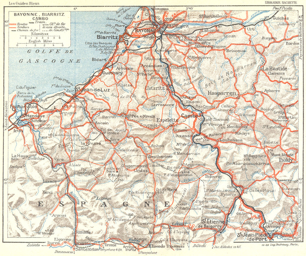 FRANCE. Bayonne Biarritz Cambo 1926 old vintage map plan chart