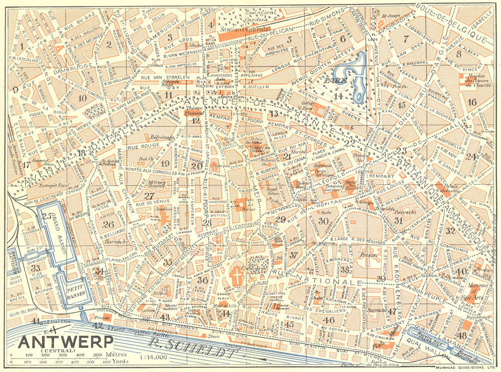 BELGIUM. Antwerp(central) 1929 old vintage map plan chart