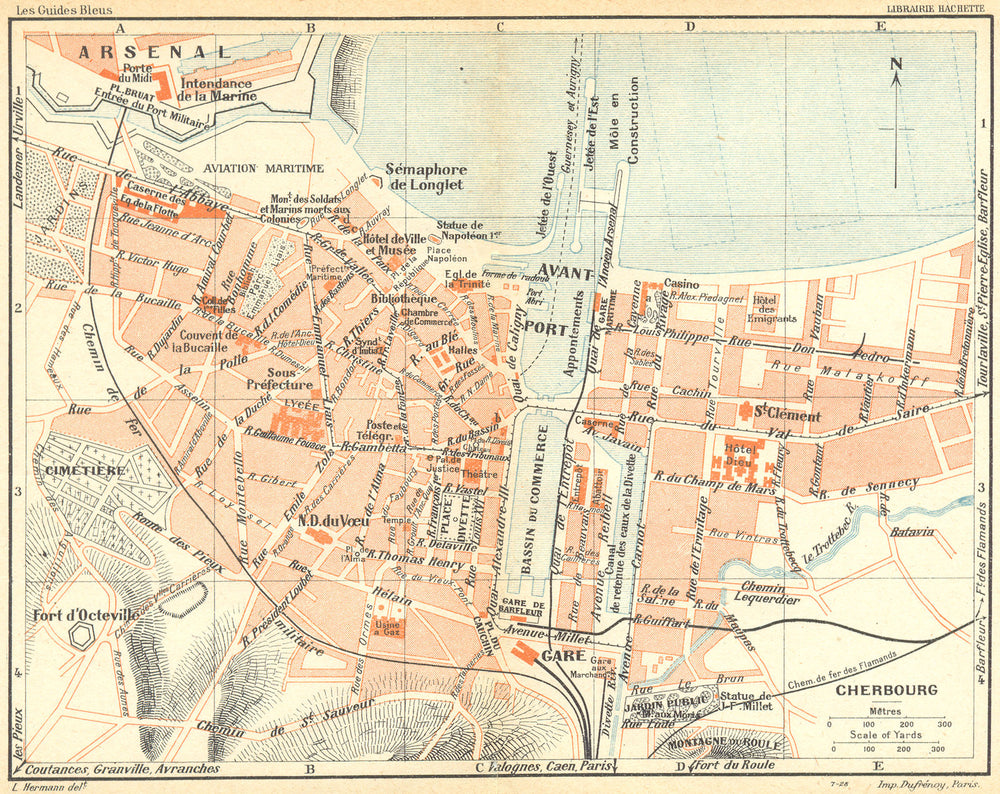 NORMANDY. Normandie. Cherbourg 1928 old vintage map plan chart