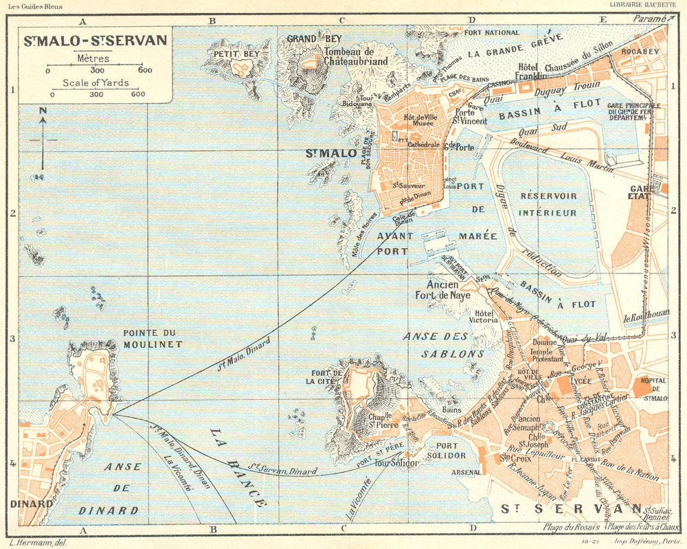 BRITTANY. Bretagne. St Malo-St Servan 1928 old vintage map plan chart